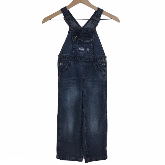 OSHKOSH Overalls Genuine Kids Long Pants Dark Wash Distressed Denim Size 4T - Picture 8 of 8